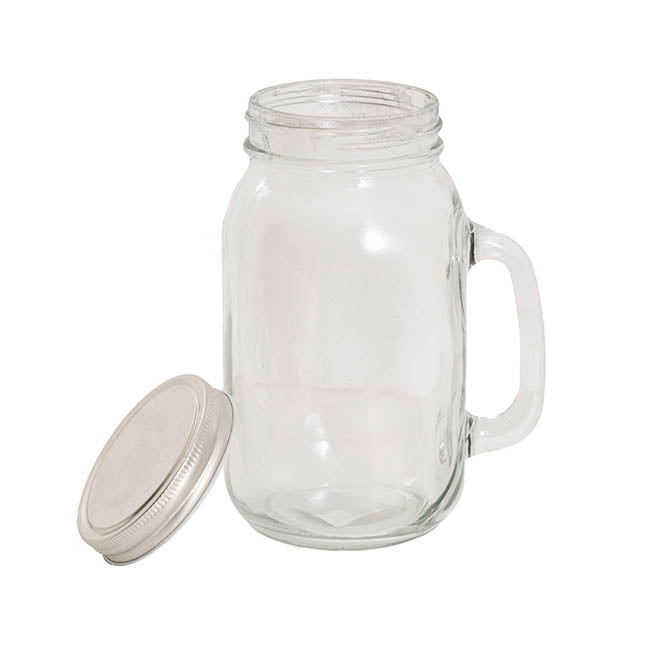 Glass Mason Jar XL with Handle and Lid Clear (15Dx17.5cmH)