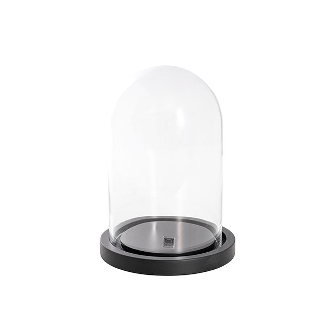 Glass Cloche Dome Terrarium Black With Base (17.5Dx25cmH)