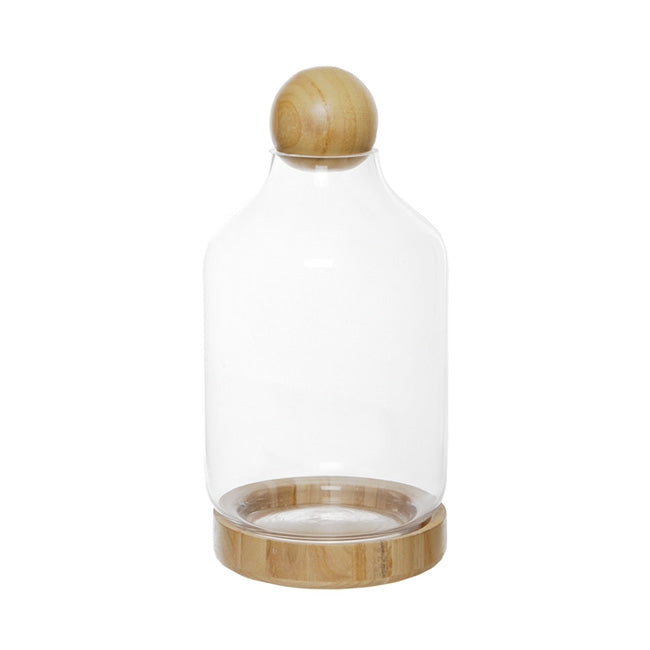 Glass Terrarium Wooden Base and Ball (8TDx17.5Bx35cmH)