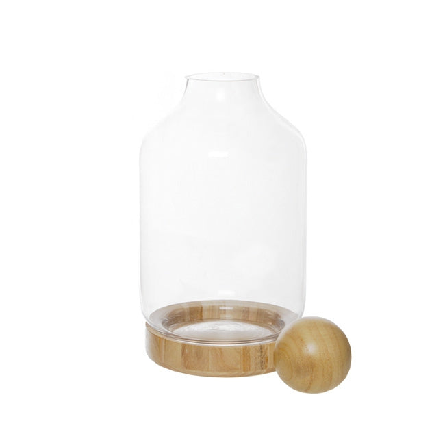 Glass Terrarium Wooden Base and Ball (8TDx17.5Bx35cmH)