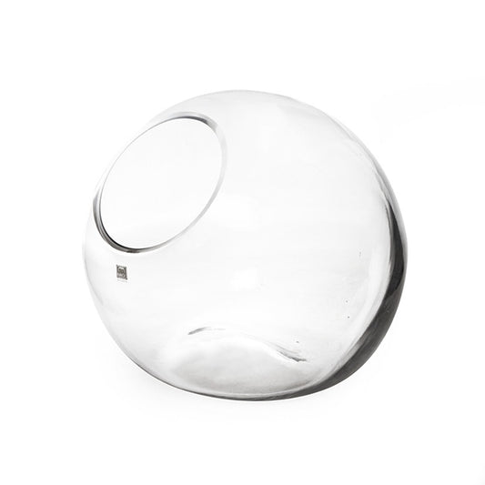 Glass Fish Bowl Vase Cut Out Top Clear (20Dx17.5cmH)