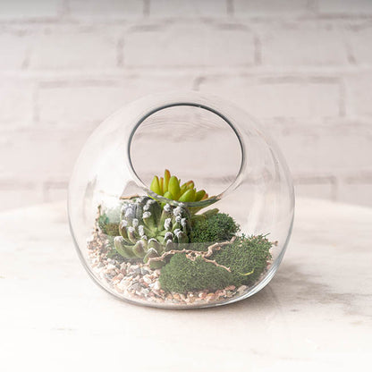 Glass Fish Bowl Vase Cut Out Top Clear (20Dx17.5cmH)