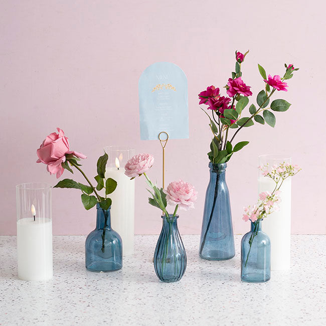 Glass Vintage Evelyn Bottle Bud Vase Blue 500ml 8.5x22.5cmH