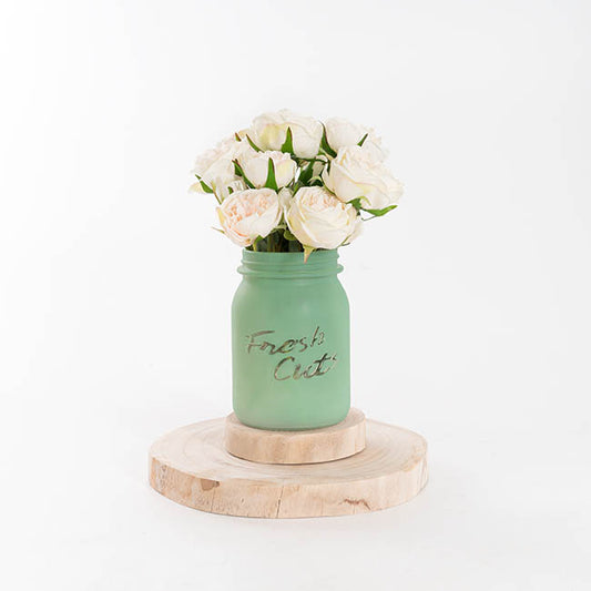 Glass Mason Jar Fresh Cuts Posy Vase Sage Green (9.5Dx15cmH)