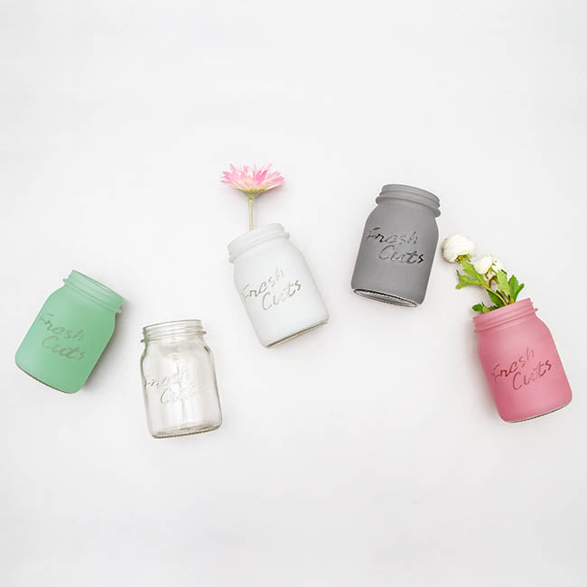 Glass Mason Jar Fresh Cuts Posy Vase White (9.5Dx15cmH)