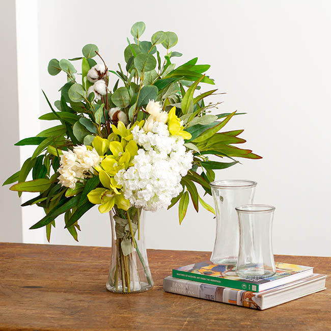 Glass Country Vase Concaved Sided Clear (10DX17cmH)