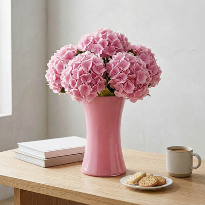 Glass Country Vase Concaved Sided Solid Pink (10DX17cmH)