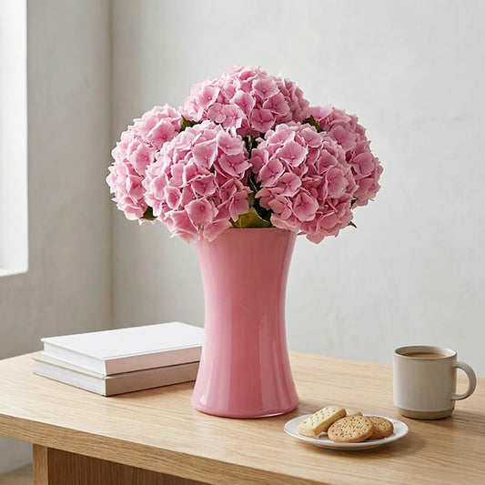 Glass Country Vase Concaved Sided Solid Pink (10DX17cmH)