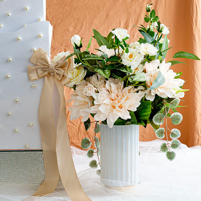 Glass Astoria Ribbed Vase White (11.5Dx20.5cmH)