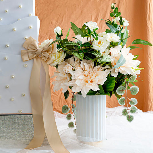 Glass Astoria Ribbed Vase White (11.5Dx20.5cmH)