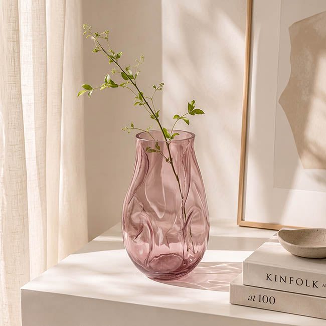 Glass Wavy Tall Vase Tint Plum (16x28cmH)