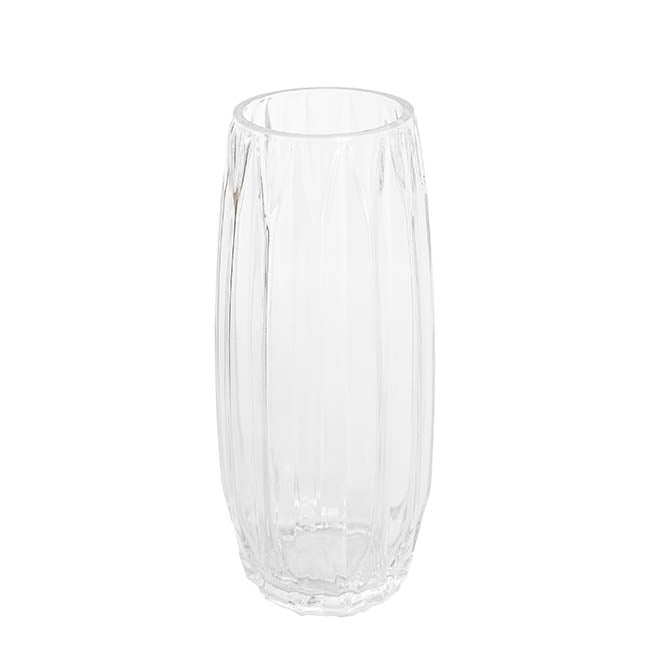 Glass Ribbed Lantern Tall Vase Clear (14x28cmH)