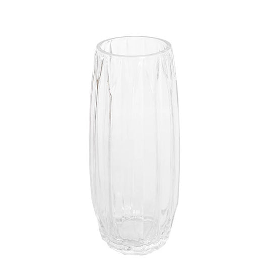 Glass Ribbed Lantern Tall Vase Clear (14x28cmH)