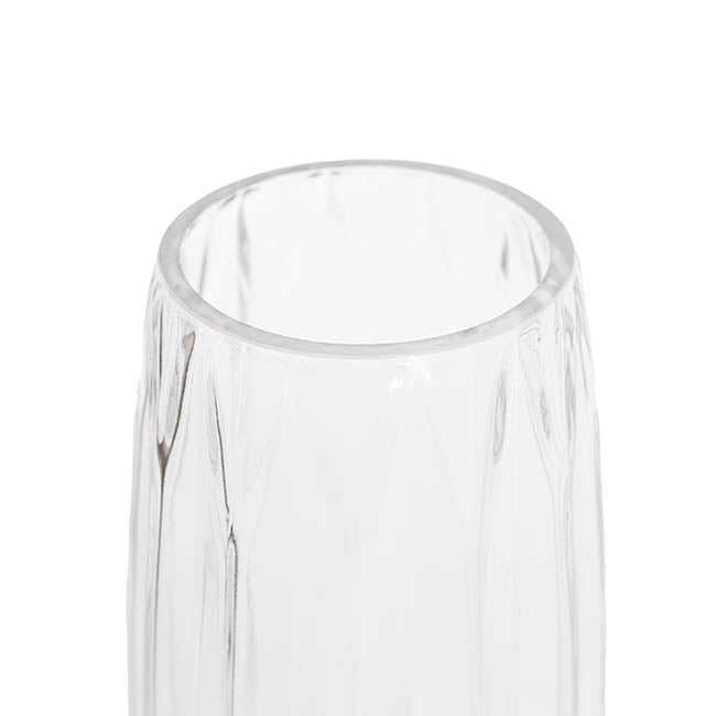 Glass Ribbed Lantern Tall Vase Clear (14x28cmH)