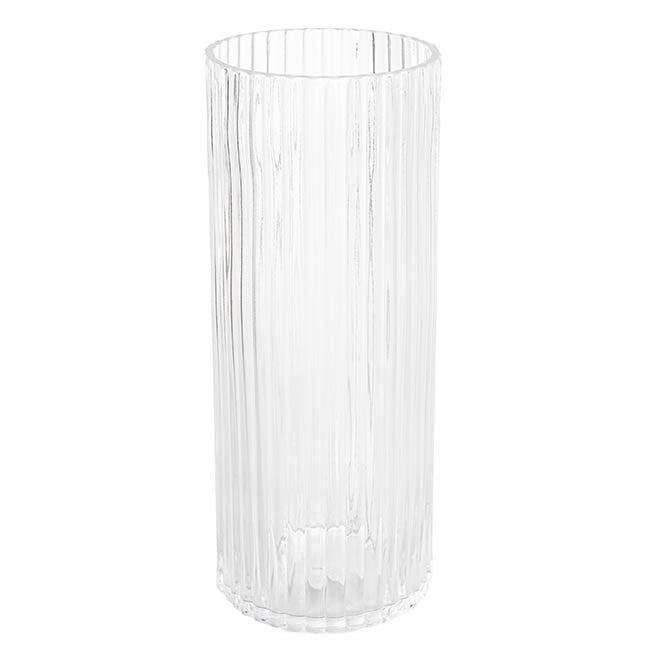 Glass Ribbed Cylinder Tall Vase Clear (12x30cmH)