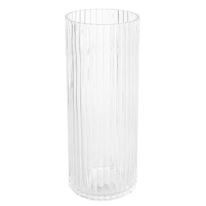 Glass Ribbed Cylinder Tall Vase Clear (12x30cmH)