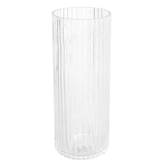 Glass Ribbed Cylinder Tall Vase Clear (12x30cmH)