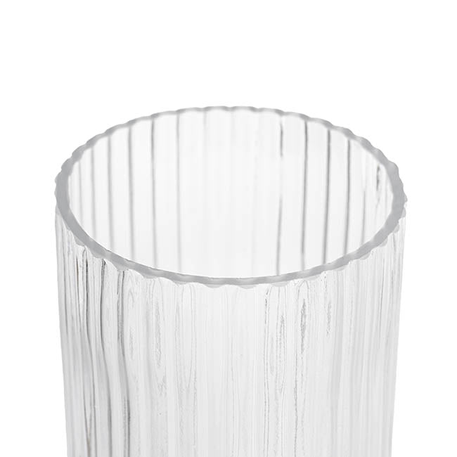 Glass Ribbed Cylinder Tall Vase Clear (12x30cmH)