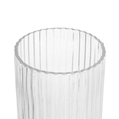 Glass Ribbed Cylinder Tall Vase Clear (12x30cmH)