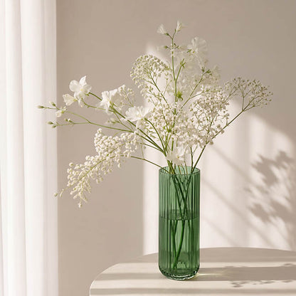 Glass Ribbed Cylinder Tall Vase Olive Green (12x30cmH)