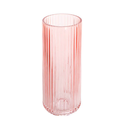 Glass Ribbed Cylinder Tall Vase Dusty Pink (12x30cmH)