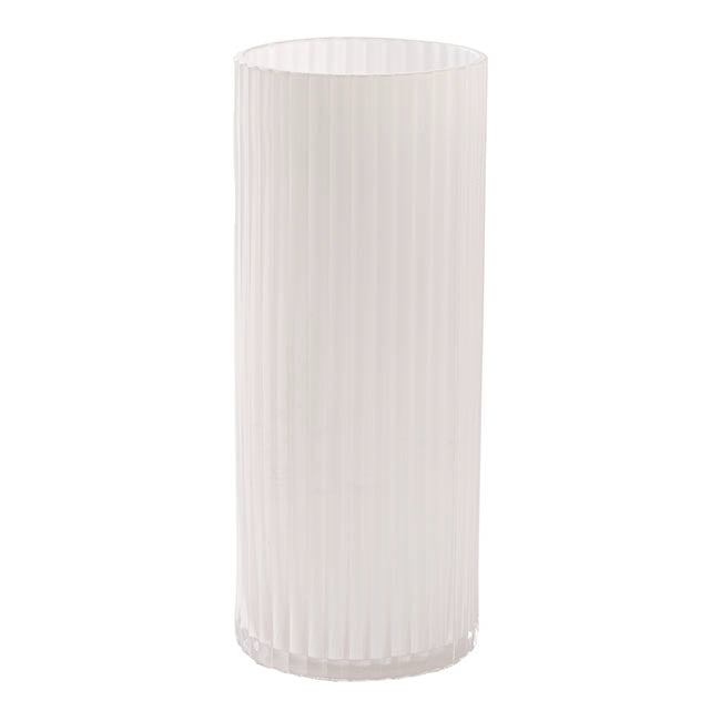 Glass Ribbed Cylinder Tall Vase White (12x30cmH)