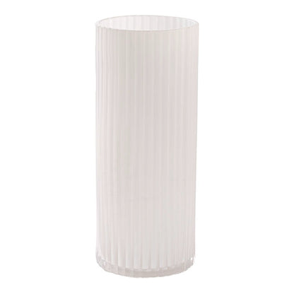 Glass Ribbed Cylinder Tall Vase White (12x30cmH)