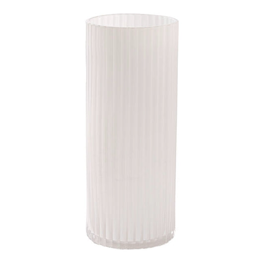Glass Ribbed Cylinder Tall Vase White (12x30cmH)