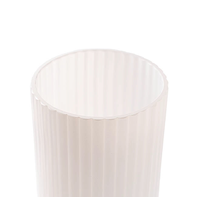 Glass Ribbed Cylinder Tall Vase White (12x30cmH)