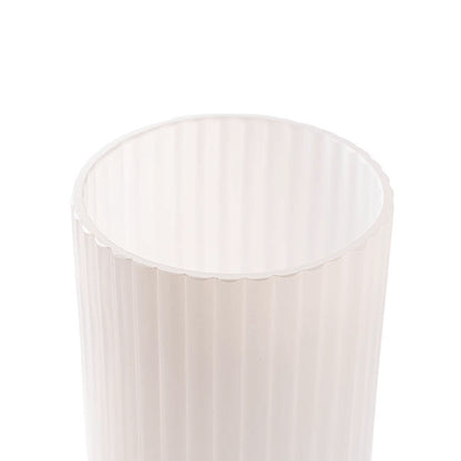 Glass Ribbed Cylinder Tall Vase White (12x30cmH)