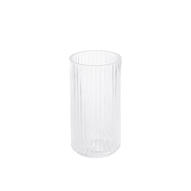 Glass Ribbed Cylinder Vase Clear (10x20cmH)