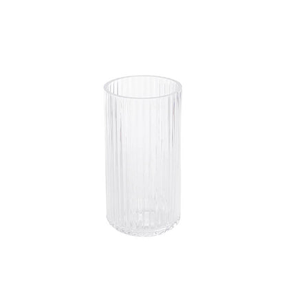 Glass Ribbed Cylinder Vase Clear (10x20cmH)
