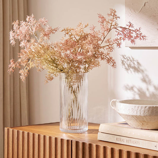 Glass Ribbed Cylinder Vase Clear (10x20cmH)