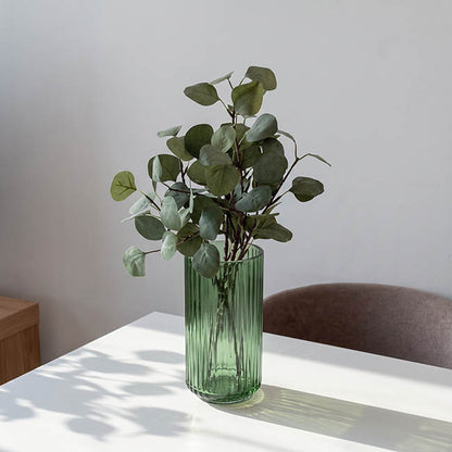 Glass Ribbed Cylinder Vase Olive Green (10x20cmH)