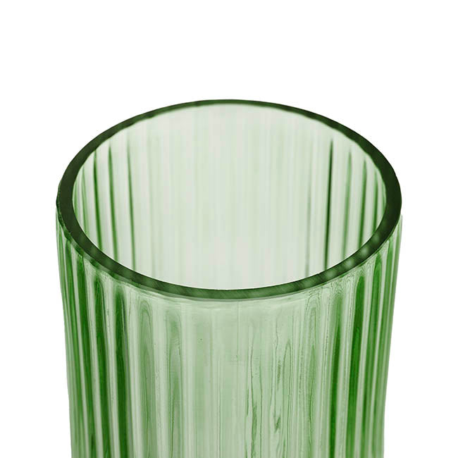 Glass Ribbed Cylinder Vase Olive Green (10x20cmH)