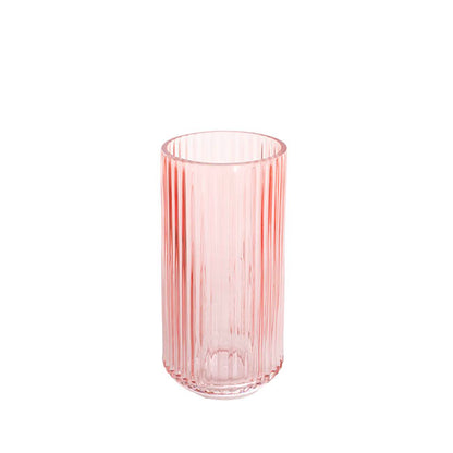 Glass Ribbed Cylinder Vase Dusty Pink (10x20cmH)