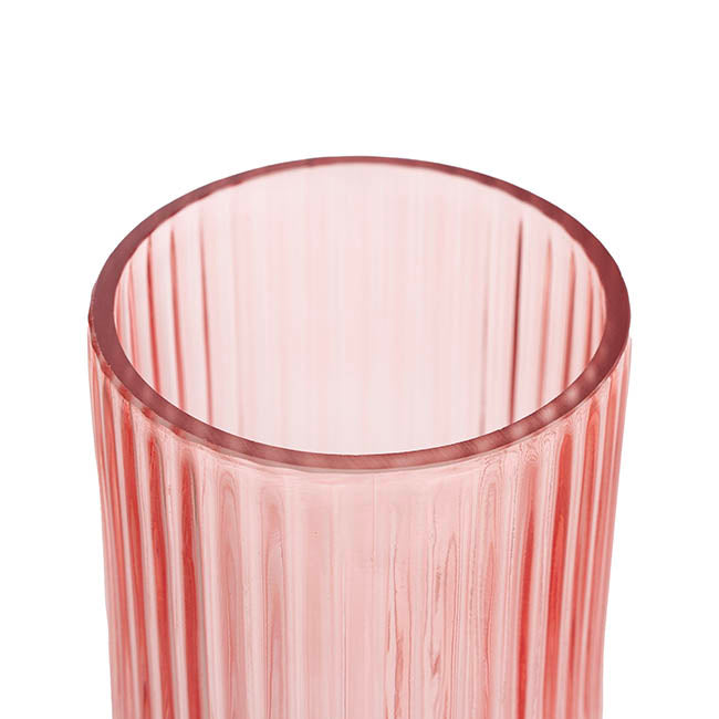 Glass Ribbed Cylinder Vase Dusty Pink (10x20cmH)