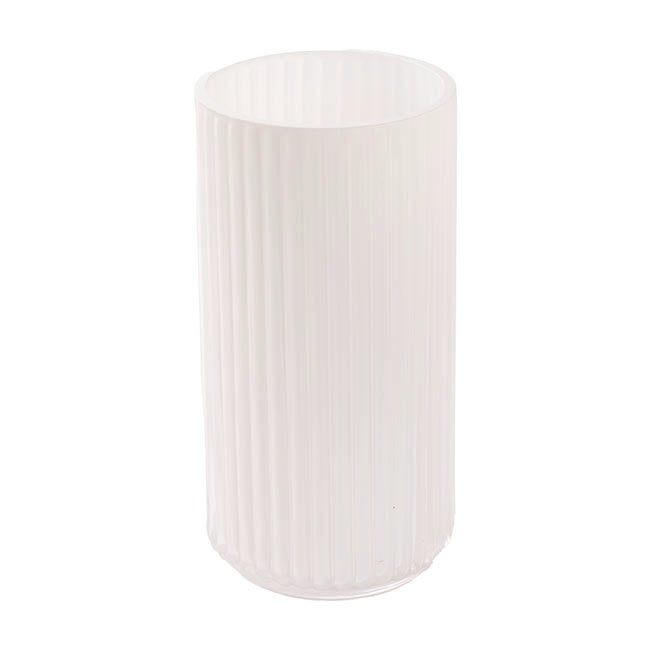 Glass Ribbed Cylinder Vase White (10x20cmH)
