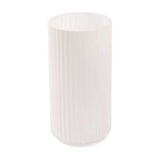 Glass Ribbed Cylinder Vase White (10x20cmH)