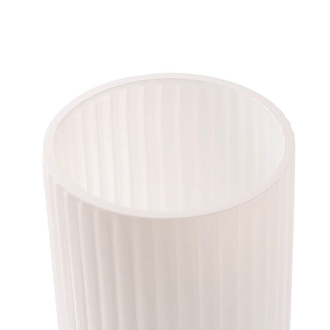 Glass Ribbed Cylinder Vase White (10x20cmH)