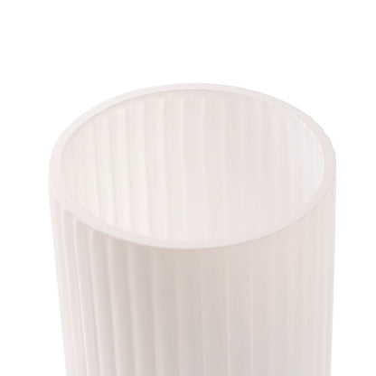 Glass Ribbed Cylinder Vase White (10x20cmH)