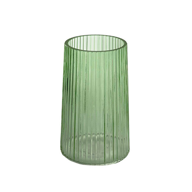 Glass Ribbed Cone Vase Olive Green (13x20cmH)