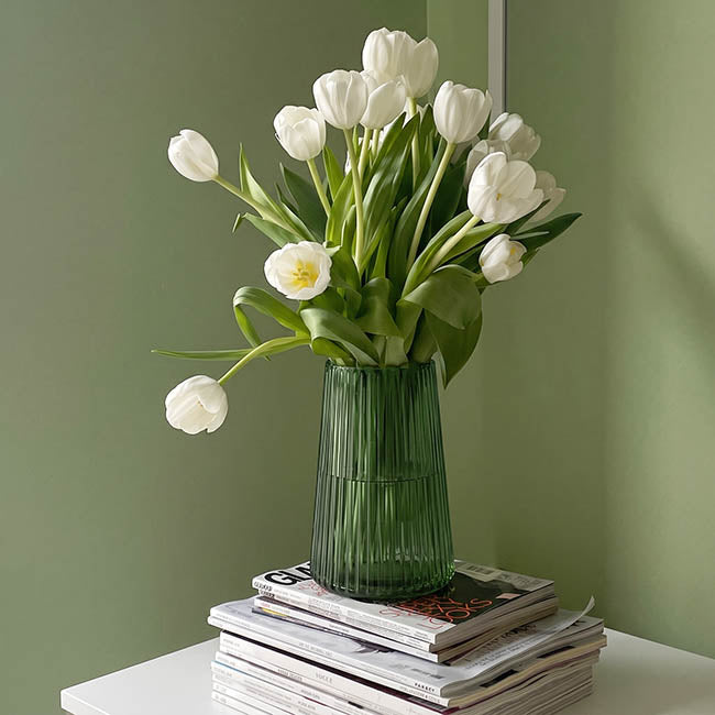 Glass Ribbed Cone Vase Olive Green (13x20cmH)