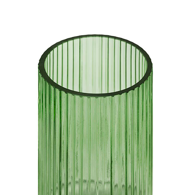 Glass Ribbed Cone Vase Olive Green (13x20cmH)