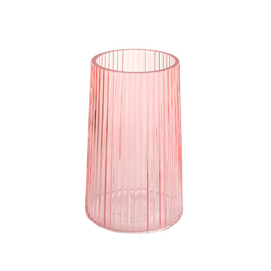 Glass Ribbed Cone Vase Dusty Pink (13x20cmH)