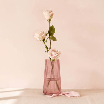 Glass Ribbed Cone Vase Dusty Pink (13x20cmH)
