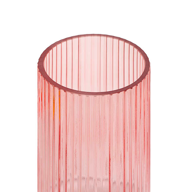 Glass Ribbed Cone Vase Dusty Pink (13x20cmH)