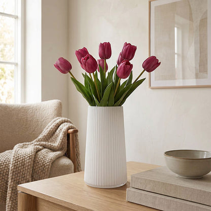 Glass Ribbed Cone Vase White (13x9TDx20cmH)