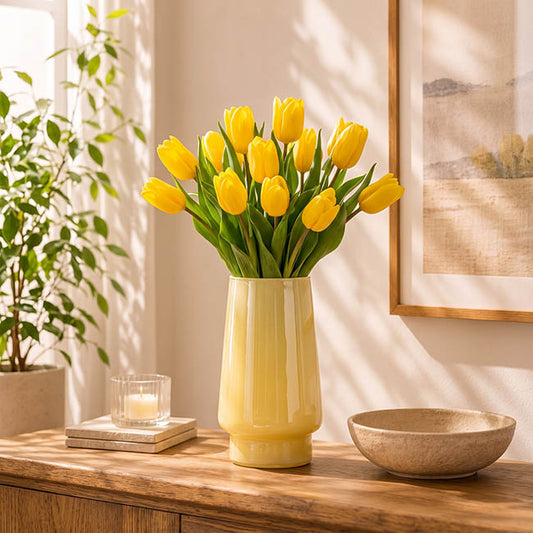Glass Luna Curve Vase Solid Buttercream (14x23cmH)