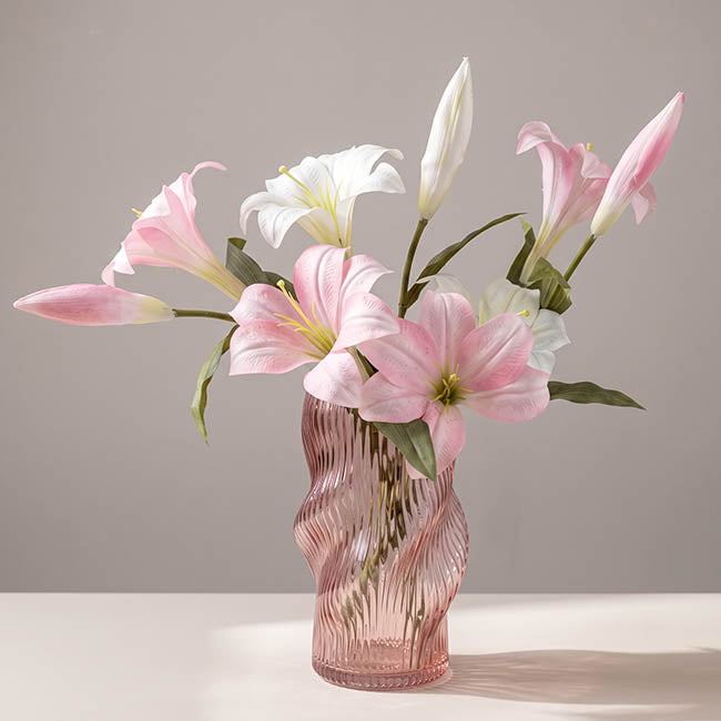 Glass Ripple Twist Vase Dusty Pink (15x25cmH)
